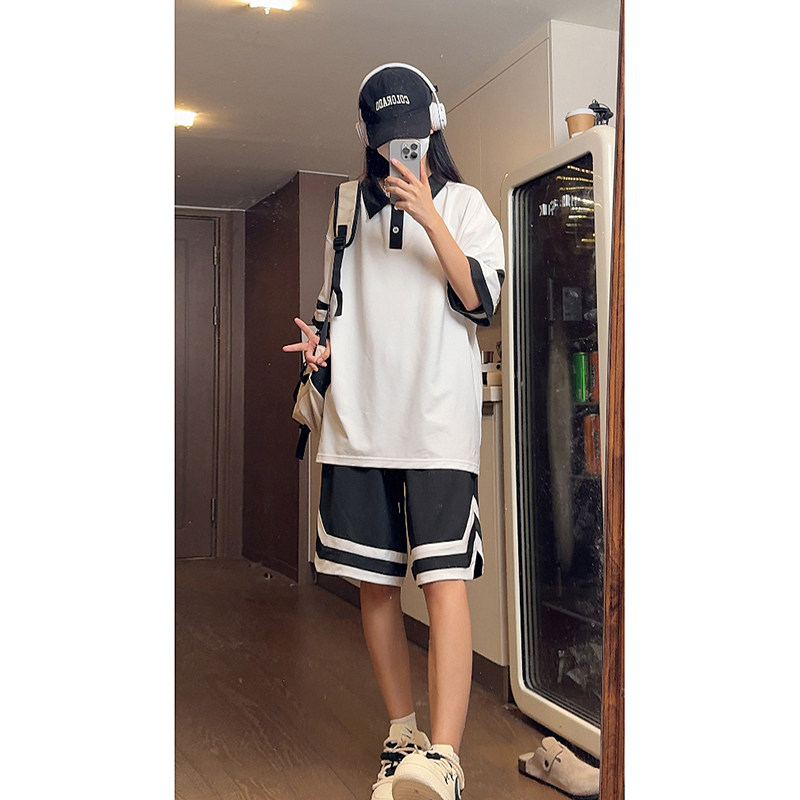 夏季潮流织带短袖翻领POLO衫短裤休闲运动套装TZ825特批P60控98,男装T恤,电商A247