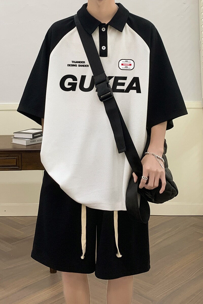 夏季翻领短袖POLO衫潮流短裤休闲套装TZ1181P65控98,男装休闲套装,电商A247
