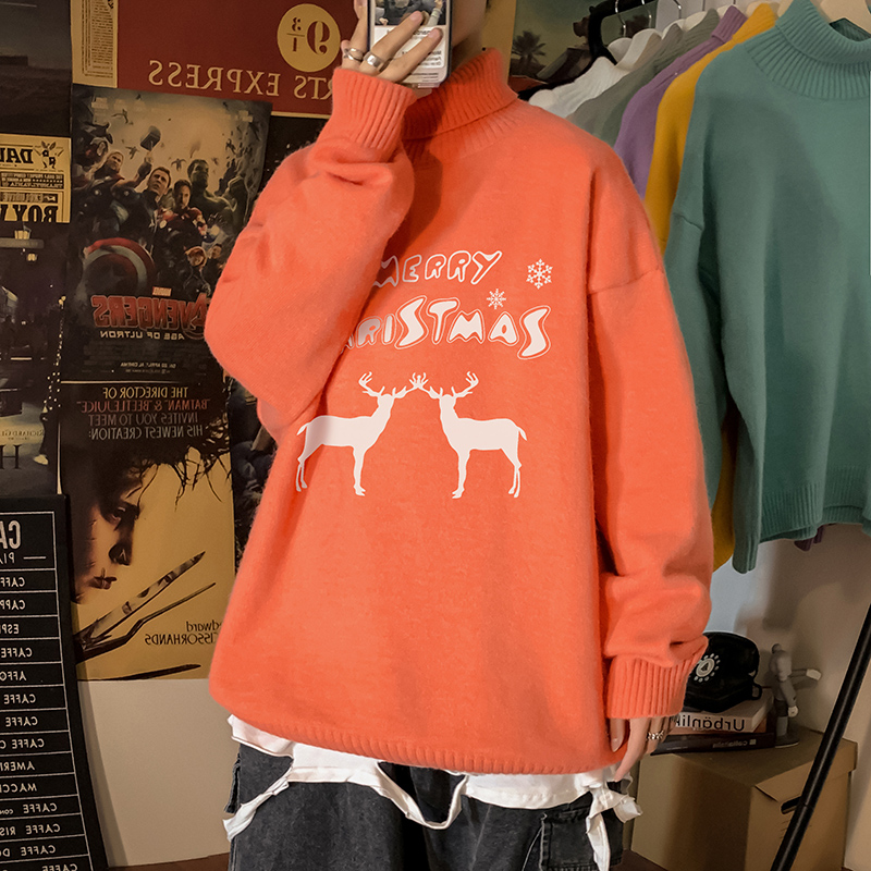 Poster wall thickened fall winter convertible turtleneck sweater Christmas couple knitwear
