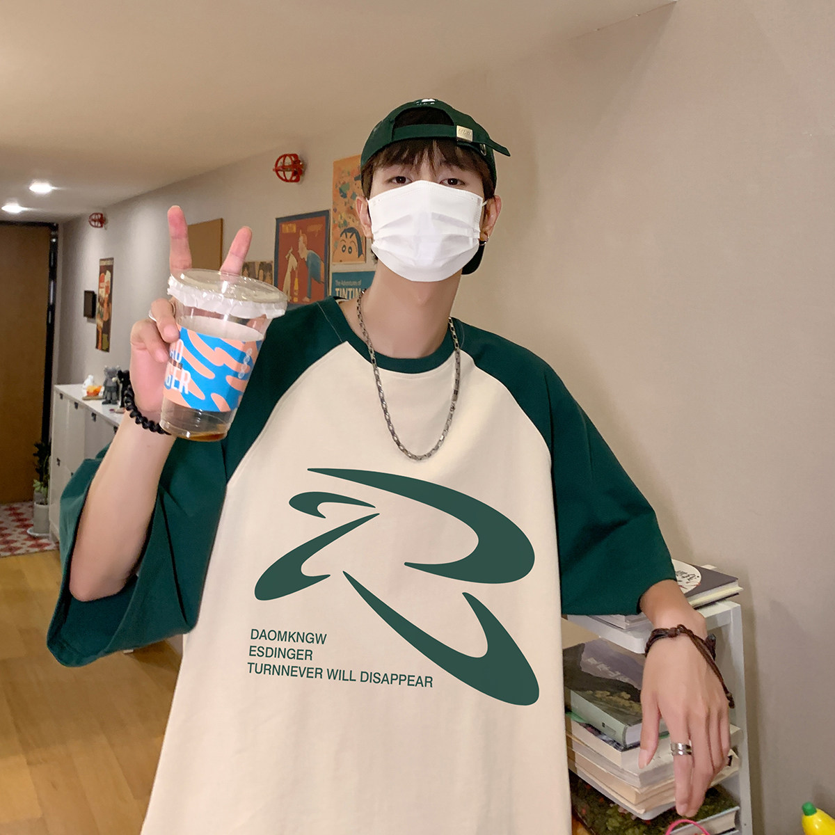 夏季拼色时尚印花宽松半袖体恤圆领短袖T恤DT456特批P35控58,男装T恤,电商A247