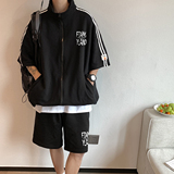夏季织带撞色开衫短袖外套短裤运动套装TZ665特批P65控98，男装休闲套装，电商A247