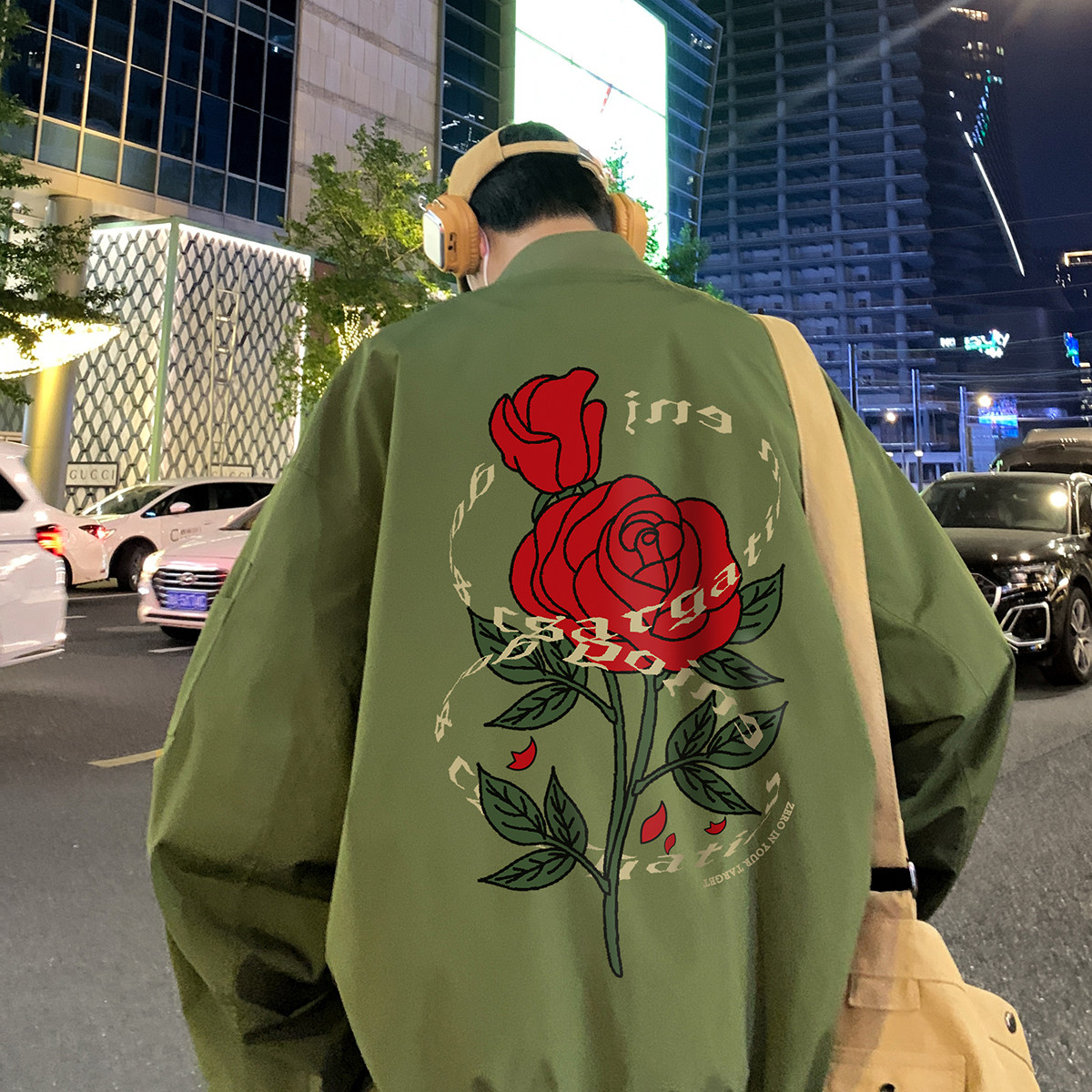 港风24春季立领潮流印花复古情侣夹克外套F366P65控88,男装夹克,电商A247