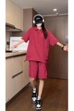 抖音夏季防水速干翻领拉链短袖T恤短裤套装TZ1420特批P65控108，男装休闲套装，电商A247