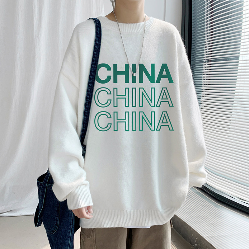 Plush and thickened winter fashion printed sweater T-neck sweater