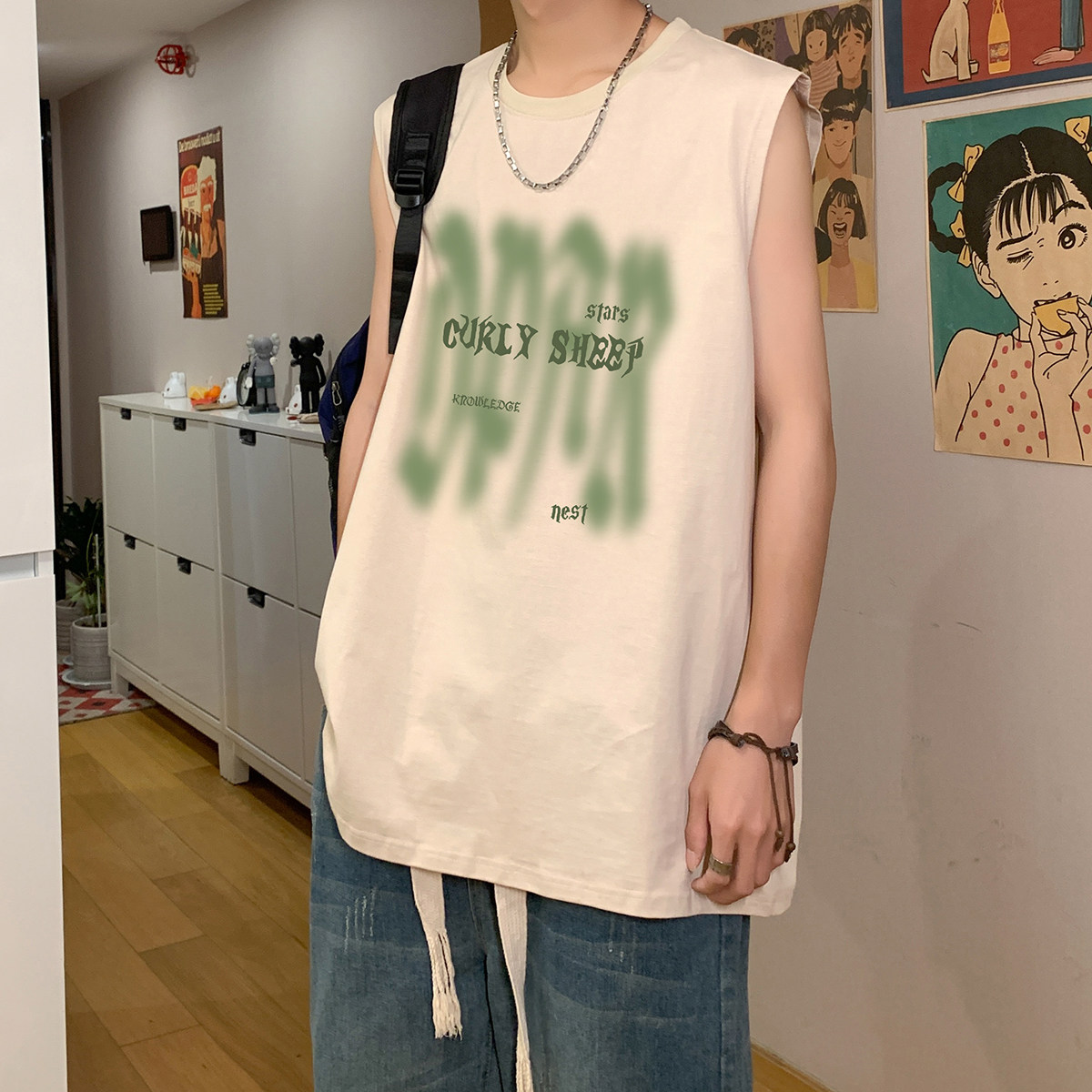 夏季潮流宽松无袖T恤情侣汗背心DT506P25控38,男装背心/马甲,电商A247