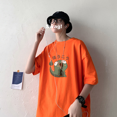 Summer harbor monster print Short Sleeve Tee loose crew neck T-shirt