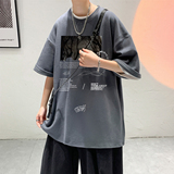 港风23夏季圆领设计感ins时尚图案印花宽松短袖T恤T1080P25控38，男装T恤，电商A247