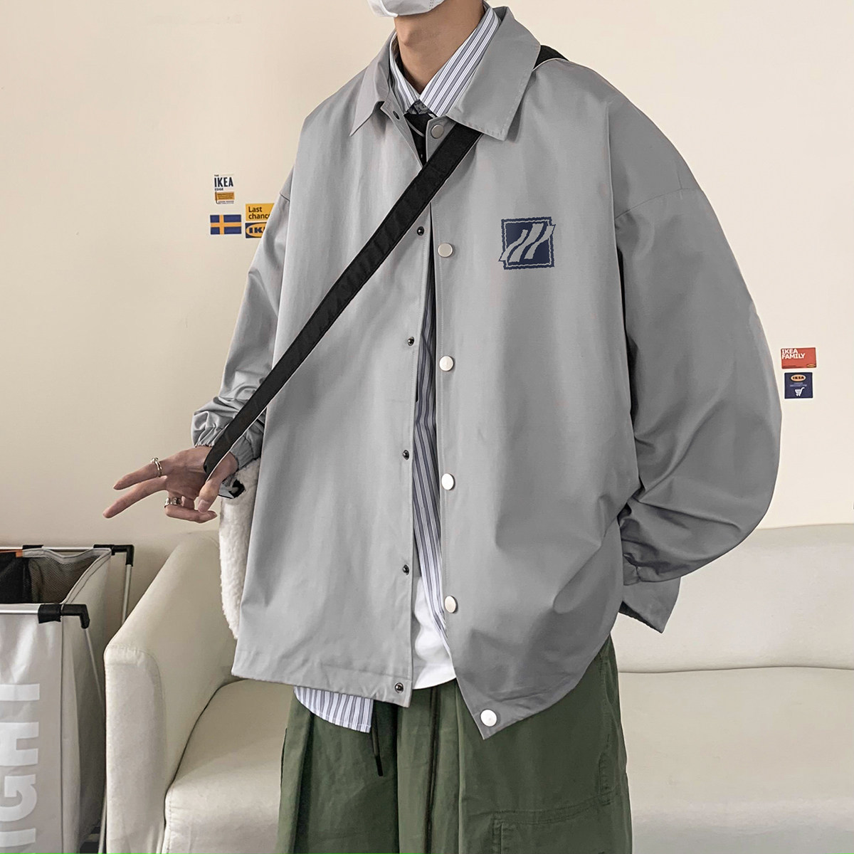 港风23春季新款ins时尚潮流字母印花教练服夹克外套JK318P50控78,男装夹克,电商A247