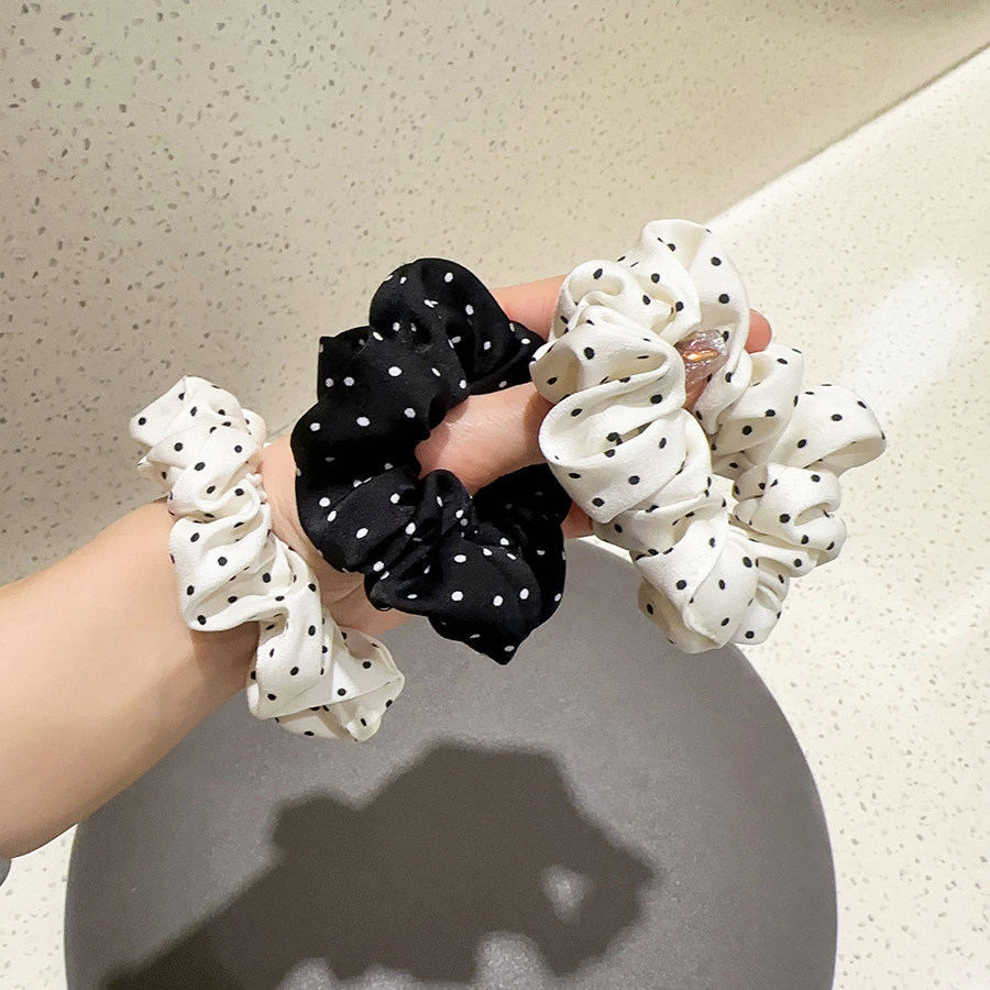 2026年新款韩系黑白波点小肠发圈扎低马尾发绳头绳不伤发皮筋发饰