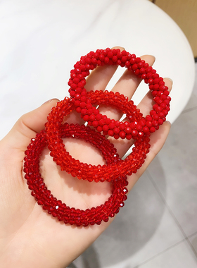 2023年新款红色头绳女本命年发饰水晶手链简约皮筋扎头发圈发绳