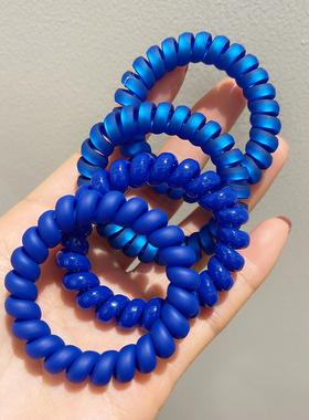 克莱因蓝色高弹力电话线发圈磨砂无痕头绳女橡皮筋扎马尾发绳韩版