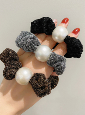 秋冬2023年新款亮丝头绳珍珠大肠发圈女高级感简头绳皮筋女扎头发