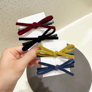 气质丝绒黑色蝴蝶结发夹侧边夹刘海夹鸭嘴夹发卡碎发顶夹 2个装