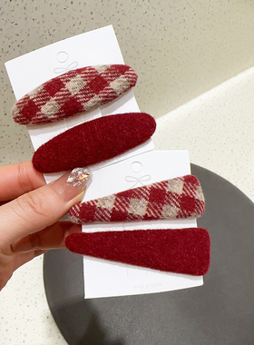新年发饰甜美红色发夹洋气格纹夹子侧边夹刘海碎发夹BB夹发卡女