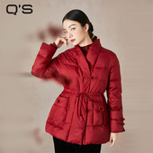 复古轻国风中式 qs秸熙冬季 新款 羽绒服蝴蝶结系带绣花收腰显瘦外套