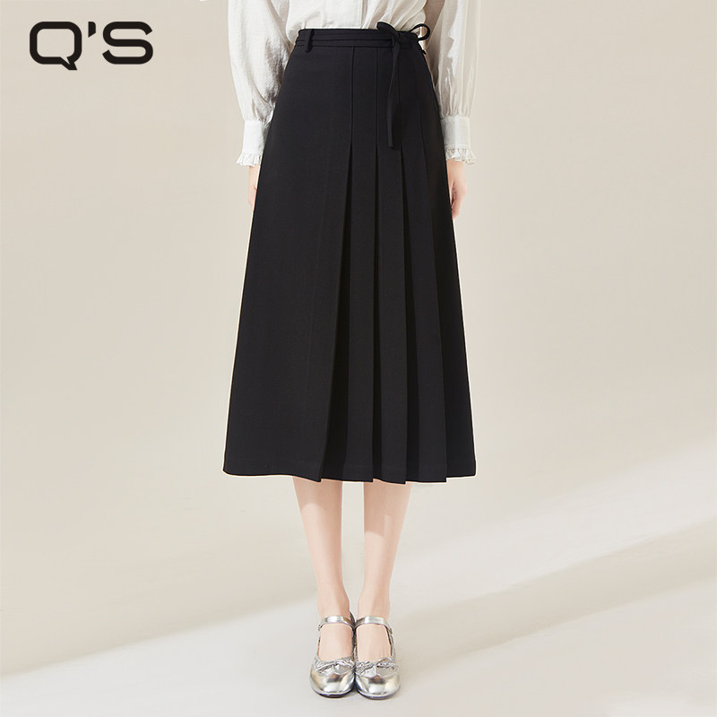 qs秸熙春秋新款复古通勤百褶半身裙高腰A字版遮肉显瘦学院半截裙,女装/女士精品,半身裙,淘宝优惠券,粉丝福利购,淘宝优惠卷