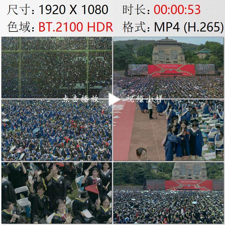航拍湖北武汉大学盛大的毕业典礼高清实拍视频素材