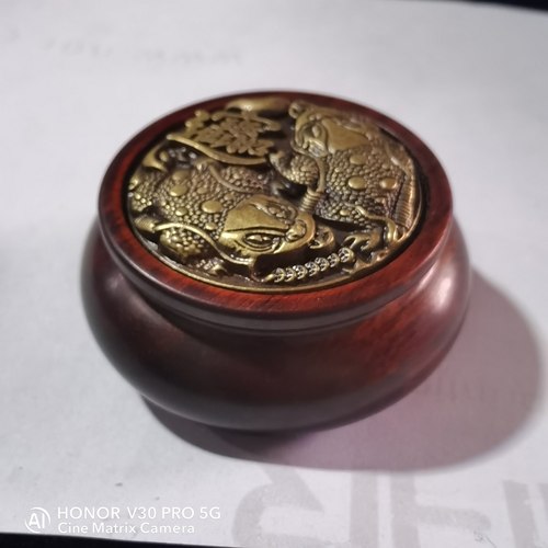 天然小叶紫檀木雕刻聚宝盆工艺品手把件表面可转动手玩