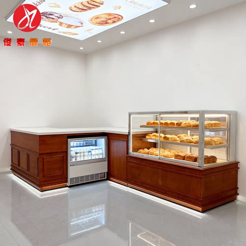 原木面包柜边柜烘焙货架商用玻璃蛋糕糕点店模样品柜超市面包柜