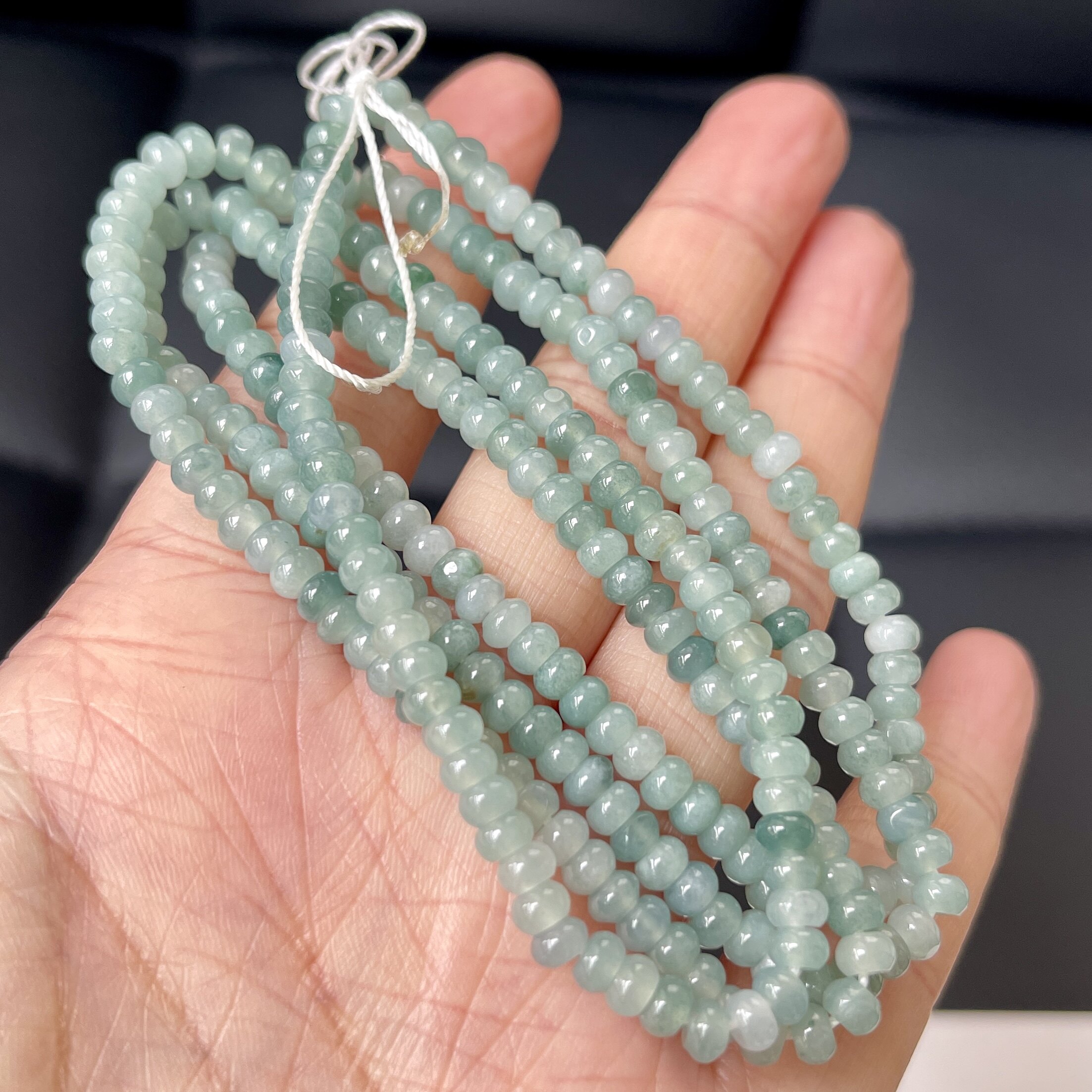 正品a货天然翡翠秀气冰蓝飘花算盘玉珠子散珠手链手串项链女多圈