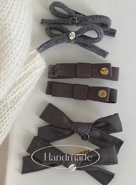 少女灰色蝴蝶结发夹小众设计款金标蝴蝶结刘海夹边夹发饰