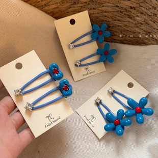 韩国新款天空蓝花水钻发夹设计感不伤发刘海侧边发卡发饰女