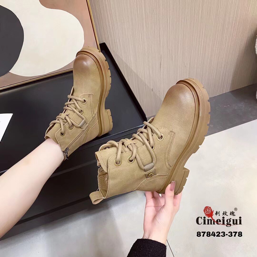 刺玫瑰正品女鞋2024秋冬时尚真皮绒里潮酷英伦风圆头马丁靴378