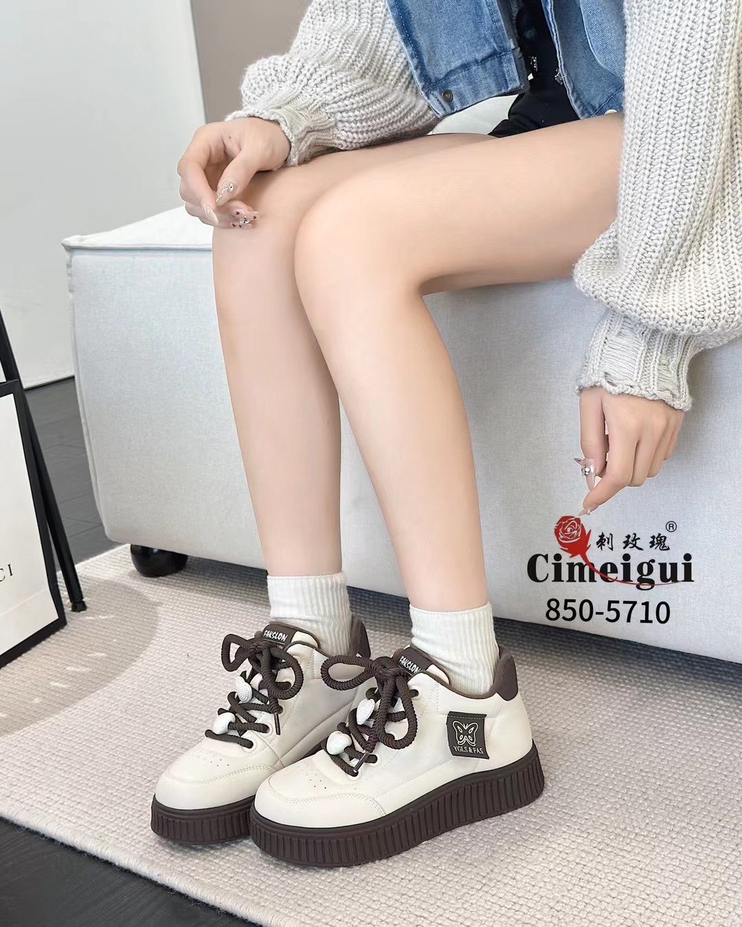 刺玫瑰正品女鞋2024冬羊纹绒里厚底高帮运动休闲板鞋5710（34-40