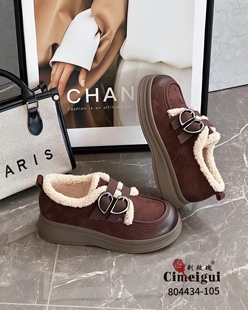 刺玫瑰正品女鞋2024冬牛巴皮加绒时尚保暖舒适勃肯鞋105（35-40码