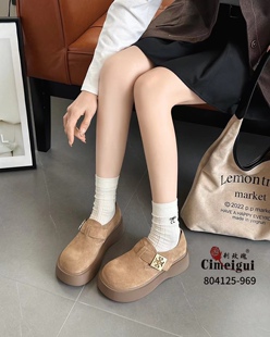 刺玫瑰正品女鞋2025春磨砂牛皮厚底舒适圆头勃肯单鞋969