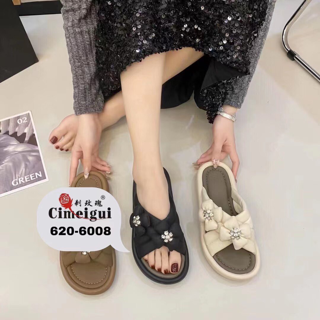 刺玫瑰正品女鞋2024夏羊纹时尚花朵踩屎感舒适拖鞋6008(35-40码