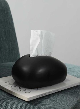 黑白色陶瓷纸巾盒客厅茶几摆件 餐巾纸盒子抽纸盒创意装饰品