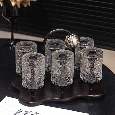 高颜值玻璃杯喝水杯子家用复古茶杯待客威士忌水具中古风收纳套装