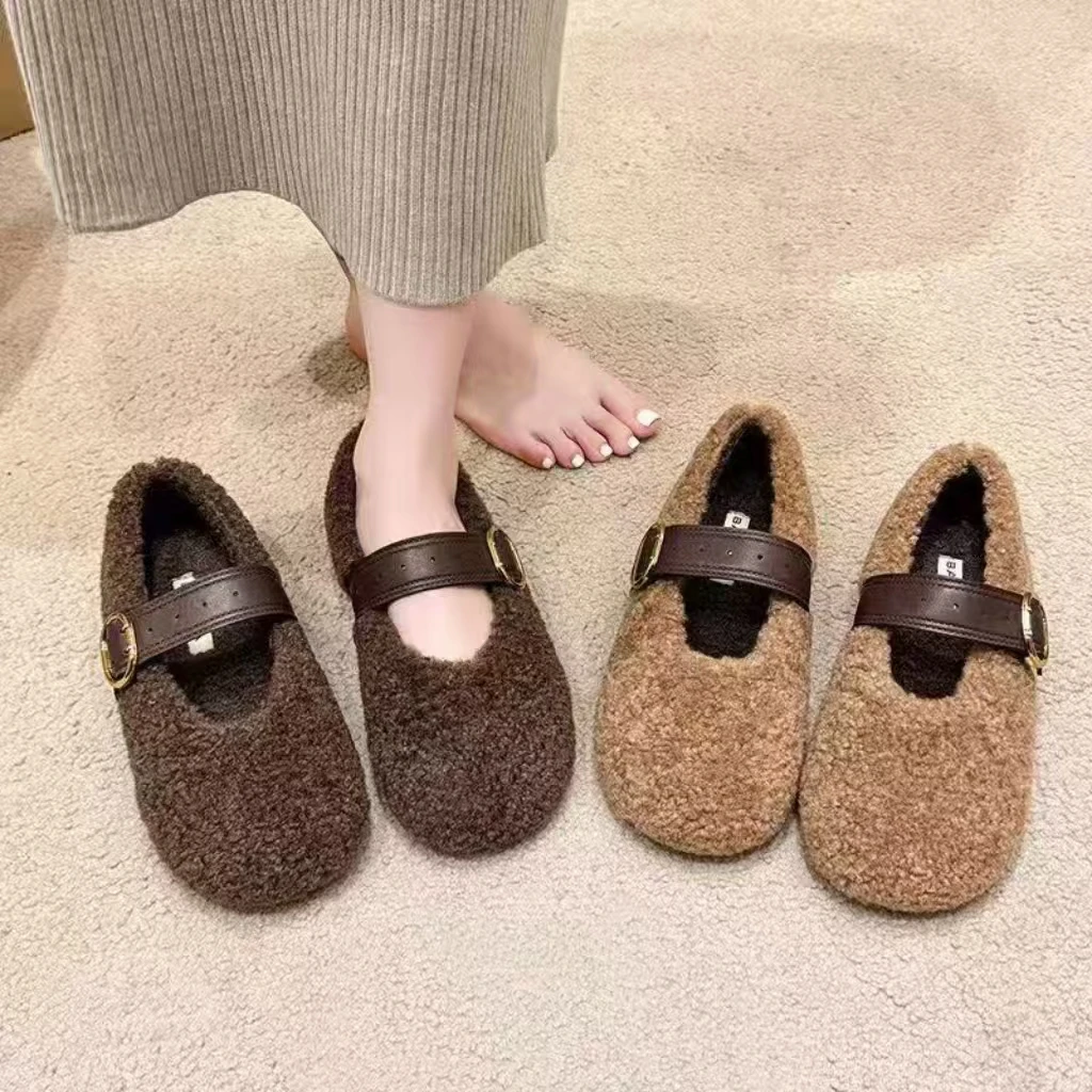2026新款冬季加绒保暖棉鞋女平底圆头毛毛鞋女外穿一脚蹬豆豆鞋,女鞋,玛丽珍鞋,淘宝优惠券,粉丝福利购,淘宝优惠卷