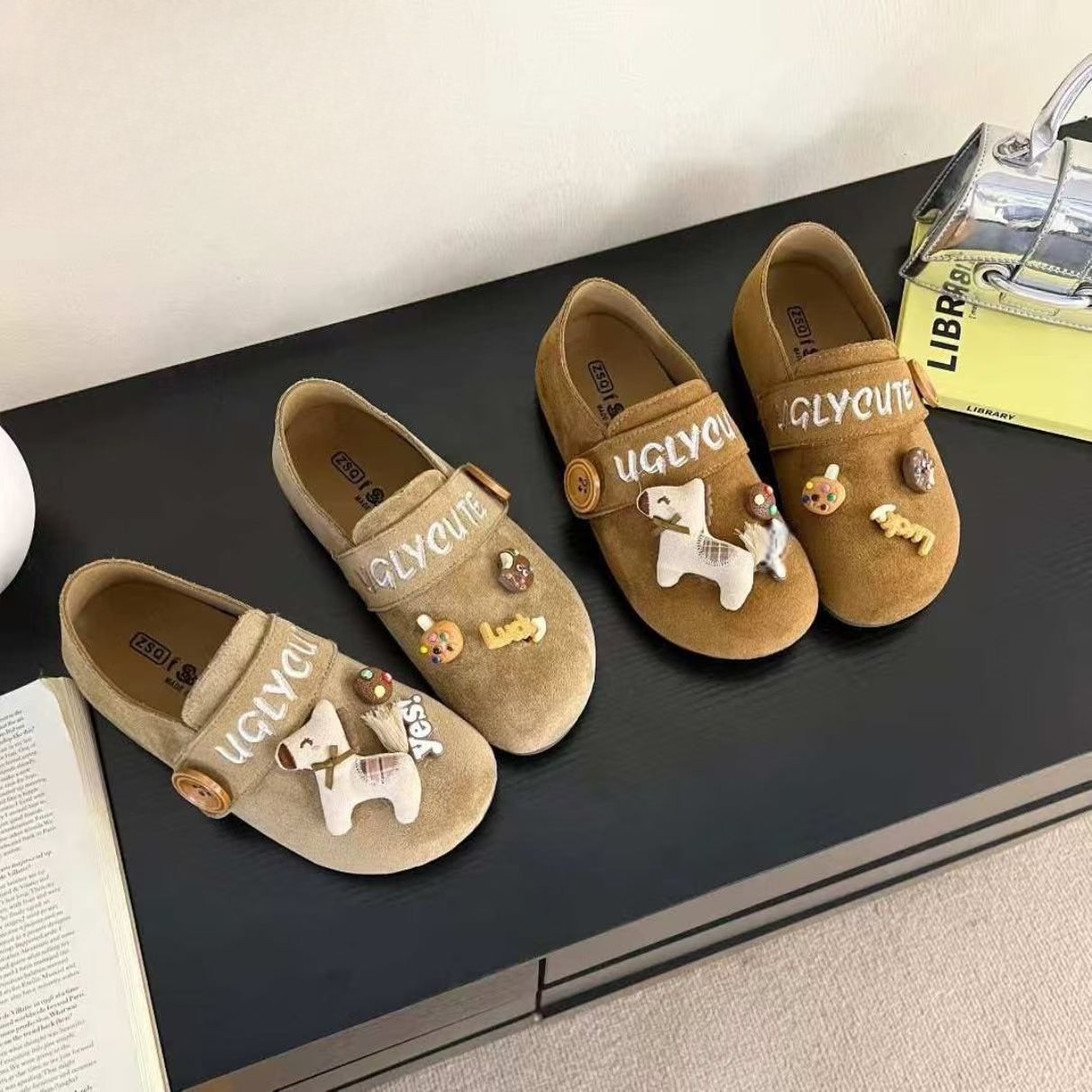 卡通可爱小马饼干勃肯鞋女2026年春季新款复古百搭内增高软底单鞋,女鞋,乐福鞋（豆豆鞋）,淘宝优惠券,粉丝福利购,淘宝优惠卷