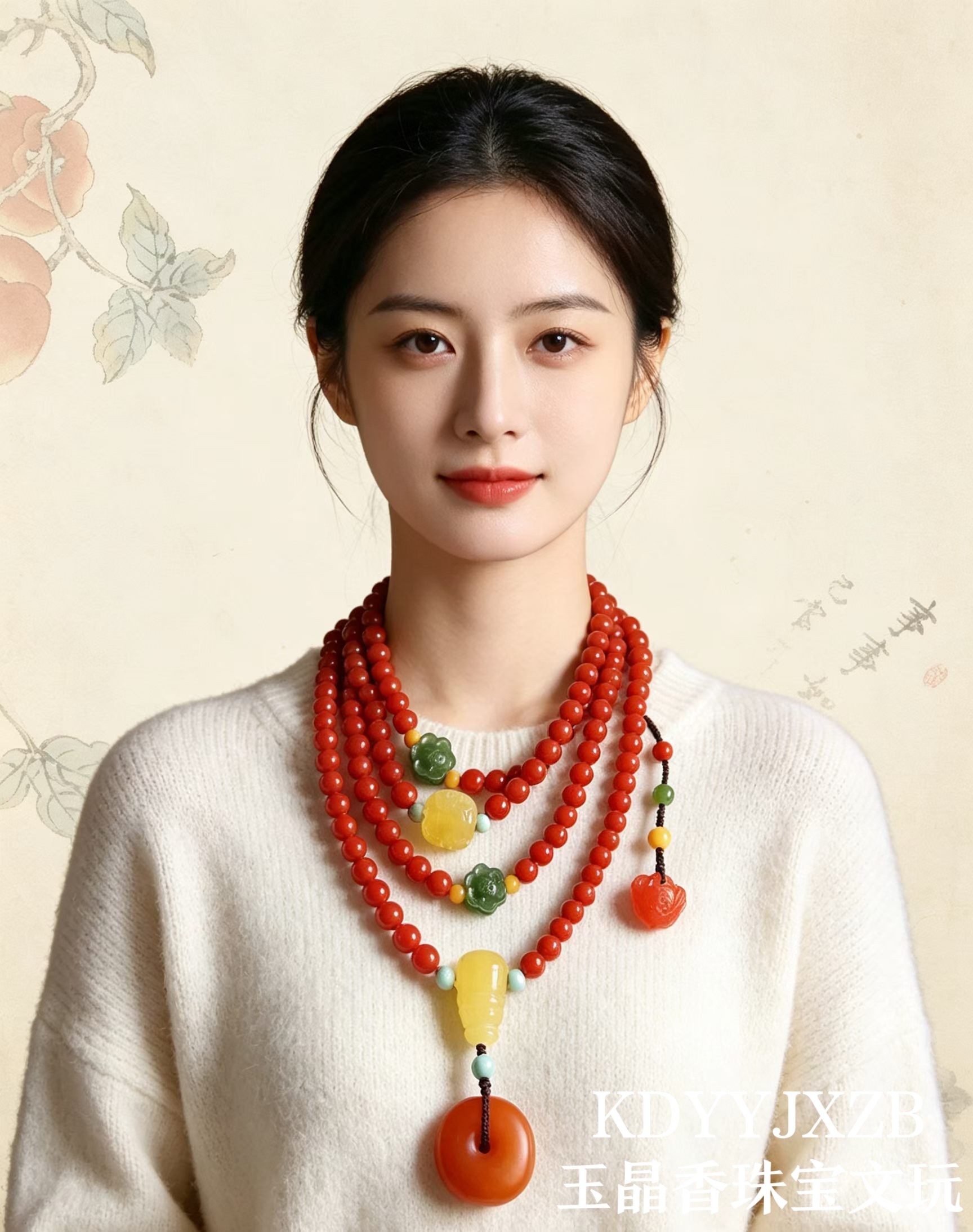 天然南红玛瑙毛衣链吊坠，高配密蜡，天然绿松石，和田玉匠心工艺