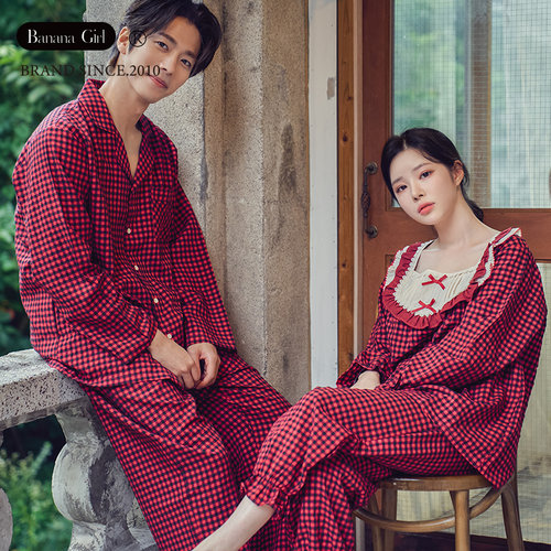 bananagirl情侣宽松格子睡衣