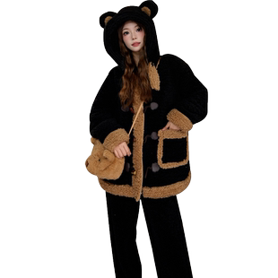 Bananagirl珊瑚绒睡衣新款女士开衫卡通大码加厚保暖家居服可外穿