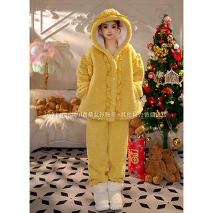 Bananagirl珊瑚绒睡衣女冬季新款加绒公主风加厚开衫家居服可外穿