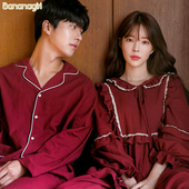 红色家居服结婚高档套装 睡衣女春秋韩版 甜美新婚情侣春季 男家居服