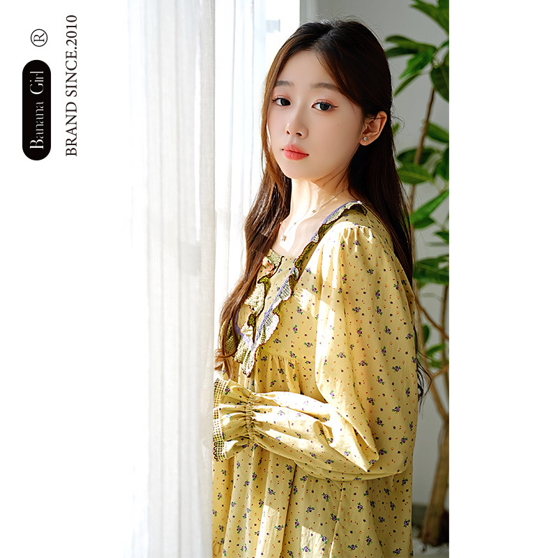 Bananagirl【抑菌】睡衣女春秋新款甜美碎花长袖套装可外穿家居服