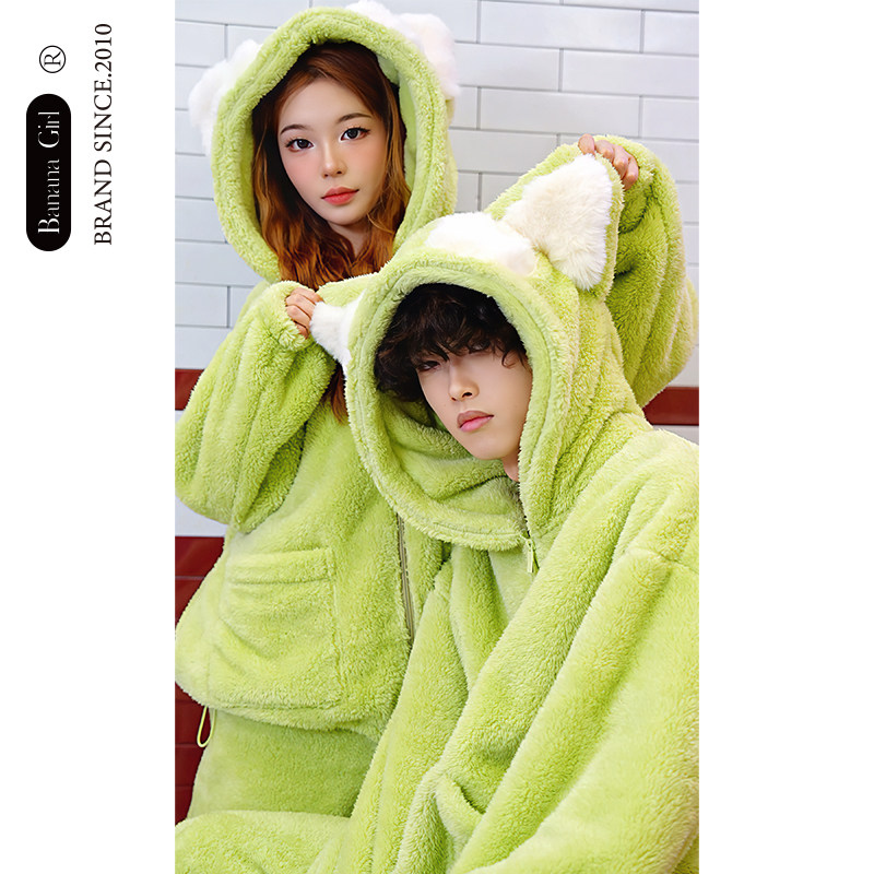 Bananagirl2025年秋冬珊瑚绒情侣睡衣女卡通大码加厚保暖家居服男,女士内衣/男士内衣/家居服,睡衣/家居服套装,淘宝优惠券,粉丝福利购,淘宝优惠卷