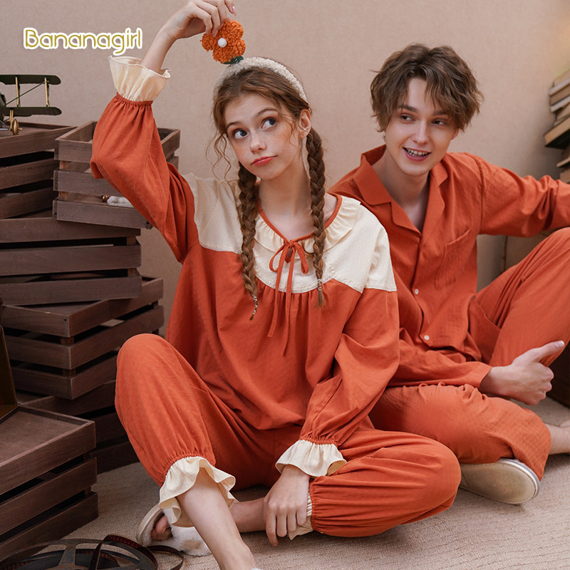 Bananagirl情侣睡衣纯棉长袖套装女春秋日系ins潮网红男开衫套装,女士内衣/男士内衣/家居服,睡衣/家居服套装,淘宝优惠券,粉丝福利购,淘宝优惠卷