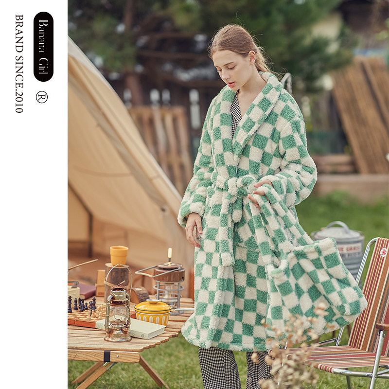 Bananagirl珊瑚绒情侣睡衣女长款浴袍加厚锁温大码男士睡袍家居服,女士内衣/男士内衣/家居服,睡袍/浴袍,淘宝优惠券,粉丝福利购,淘宝优惠卷