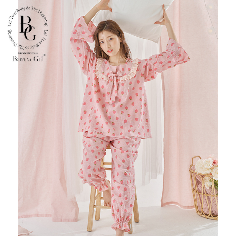 春秋款长袖甜美风草莓圆领家居服