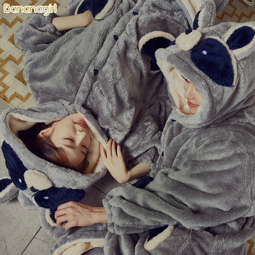 珊瑚绒加厚保暖长款男士情侣睡衣