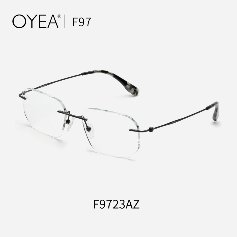 OYEA近视眼镜男无框商务眼镜女钛镜腿多边近视架男配度数 F9723