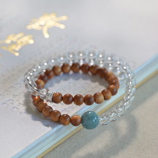 云下山香陈化崖柏木高油手串银羽毛净体白水晶手链细腻简约饰品女