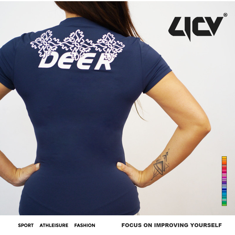 LICV裸感deer小标立体标防滑女款健身上衣高腰短袖运动瑜伽服T恤