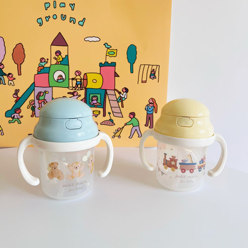 日本购petit main超可爱儿童吸管水杯宝宝学饮训练杯喝水带手柄